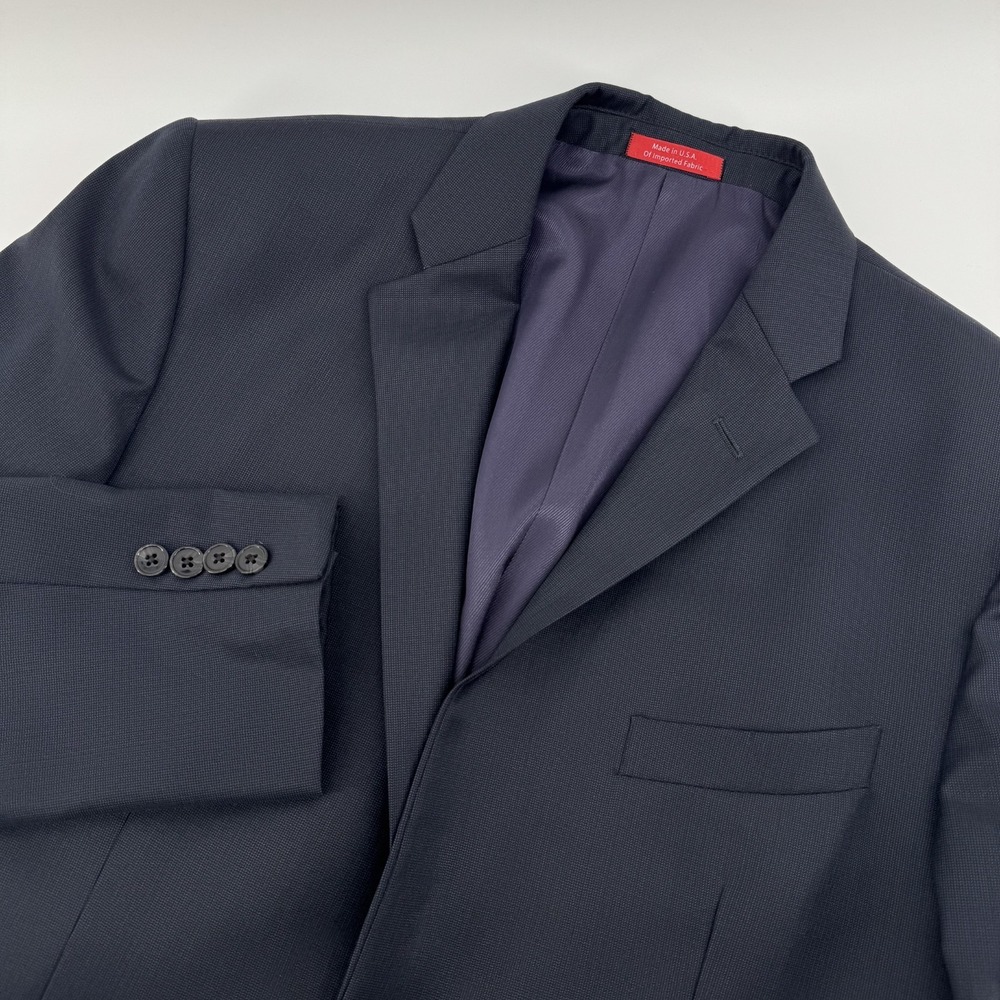 Saks Fifth Avenue RED Blazer Mens 40R Navy Blue Ermenegildo Zegna Wool Trim Fit‎